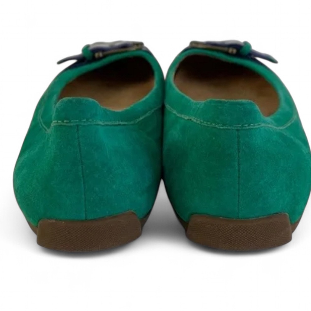 L.L. Bean Women's  Flats with Striped Buckle. Green Suede Flats. Size 9 1/2 - Picture 3 of 4